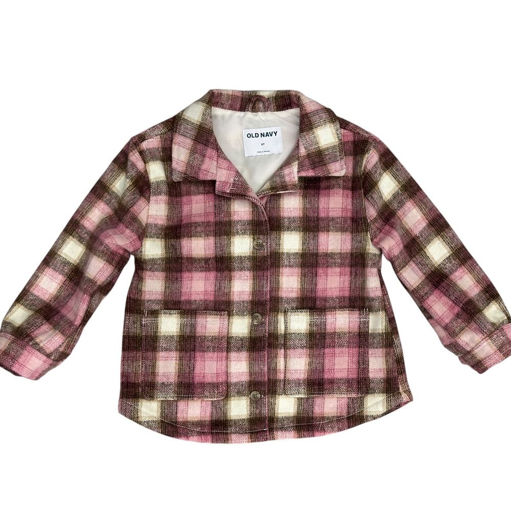 OLD NAVY GIRLS Pink Brown Plaid Shacket Size 5T